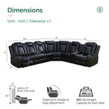 SIENWIEY Black Leather Power Reclining Sectional Sofa，Sectional Couch with Recliner Living Room Set with LED Light/Read Light/Storage Console/USB Port/Wireless Charge/Home Theater Seat SIENWIEY