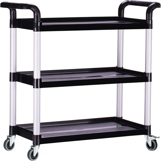 PELOEMNS Plastic Utility Carts with Wheels, Heavy Duty 510lbs Capacity Rolling Service Cart, 3-Tier Restaurant Food Cart with Hammer for Office, Warehouse, Garage (Lockable Wheels, Black) - WoodArtSupply