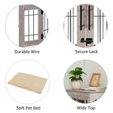 beeNbkks Furniture Style Dog Crate End Table, Double Doors Wooden Wire Dog Kennel with Pet Bed, Decorative Pet Crate Dog House Indoor Medium Large beeNbkks