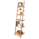 Bloddream Ellwood 6-Tier Natural Pine Wood Leaning Shelf - Stylish Storage & Display Solution Bloddream