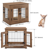 beeNbkks Furniture Style Dog Crate End Table, Double Doors Wooden Wire Dog Kennel with Pet Bed, Decorative Pet Crate Dog House Indoor Medium Large beeNbkks
