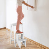 Giantex 3 Tier Folding Step Ladder, Multifunction 3-in-1 Wood Step Stool, Display Ladder and Storage Shelf for Library, Home Kitchen, Household Work, White Giantex