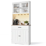 Gizoon 71" H Storage Cabinet with Strip Light, Kitchen Pantry Cabinet with Doors and Drawers, White Hutch with Charging Station and Adjustable Shelves, for Coffee Bar, Dining Room, Table Top-Retro Gizoon