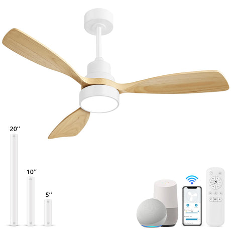 Sofucor 48'' Ceiling Fan with Lights Remote Control 3 Colors Smart Ceiling Fan 6 Speeds Modern Ceiling Fan with Timer Reversible Wood Ceiling Fans for Bedroom Living Room Outdoor Patios Sofucor