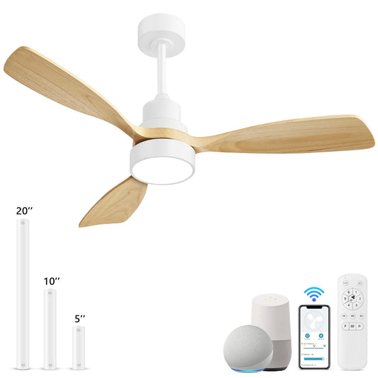 Sofucor 48'' Ceiling Fan with Lights Remote Control 3 Colors Smart Ceiling Fan 6 Speeds Modern Ceiling Fan with Timer Reversible Wood Ceiling Fans for Bedroom Living Room Outdoor Patios - WoodArtSupply