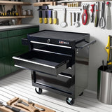 SumKea 4 Drawers Cart 24.25" Rolling Toolbox, with Key Locking and 4 Wheels Tool Boxes, Suitable for Garages, Warehouses, Workshops, Repair Shops, Black SumKea