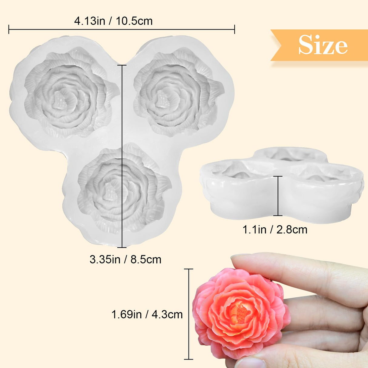 ZQYSING Peony Candle Mold for Candle Making, 3 Cavity Flower Silicone Molds for Epoxy Resin Wax Soap Clay Plaster Tealight Candles Crafts Casting Home Décor Handmade Gifts ZQYSING