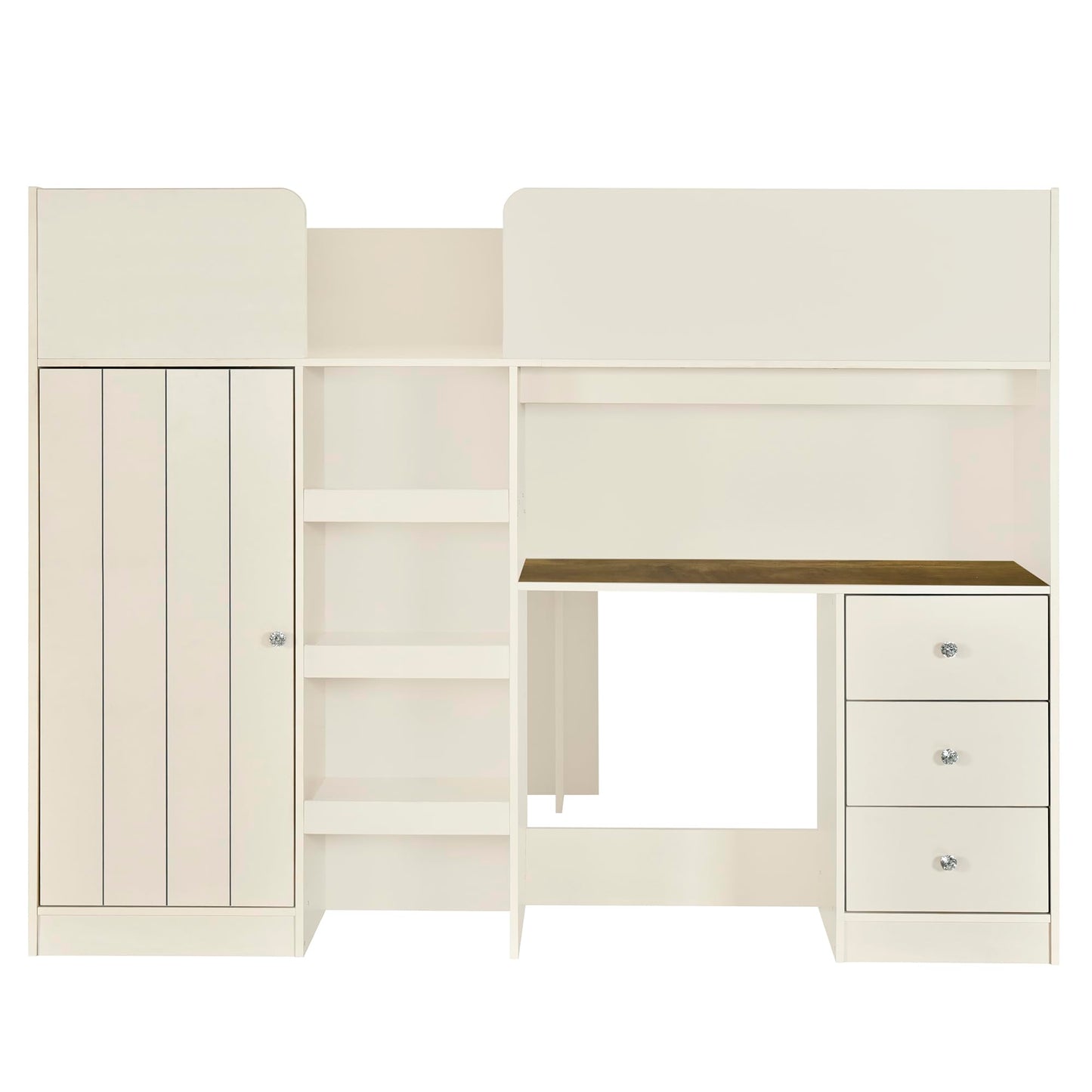 Full Size Loft Bed with Desk and Wardrobe by Harper & Bright Designs in Beige - WoodArtSupply