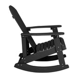 Flash Furniture Savannah Poly Resin Wood Adirondack Rocking Chair - All Weather Black Polystyrene - Stainless Steel Hardware - Set of 2 Flash Furniture