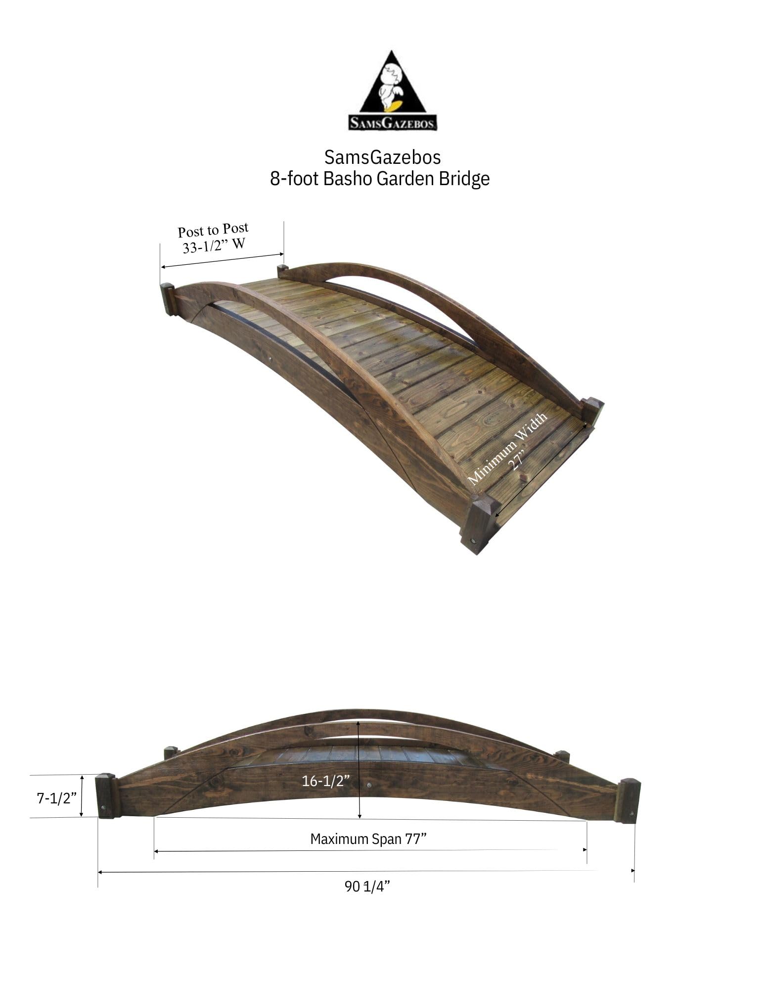 SamsGazebos Basho Garden Bridge 8 ft - WoodArtSupply