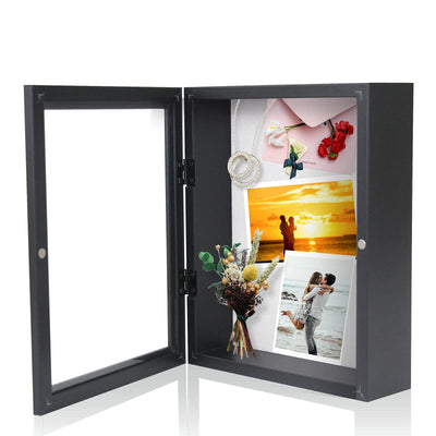 Muzilife 8x10 Shadow Box Picture Frame - 2.16" Interior Deep Wood & Glass Display Case Ready to Hang Memory Box Baby Sports Memorabilia, Wedding, Tickets, and Photos, Black