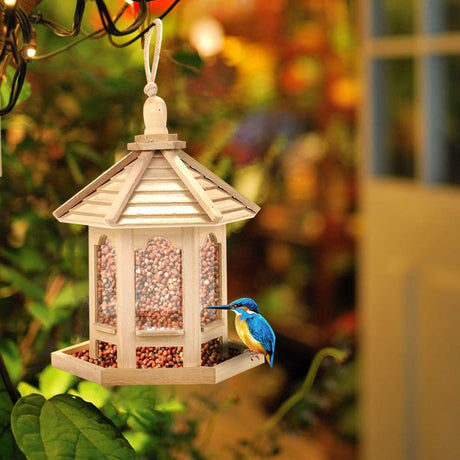 Bird Feeder,Gazebo Bird Feeder Bird House Wooden Bird House for Outside Indoors Hanging (Assorted Color) Pssopp