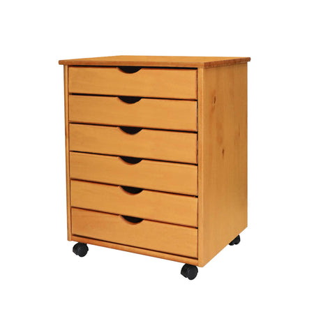 Adeptus Original Roll Cart, Solid Wood, 6 Drawer Extra Wide Drawers Roll Carts, Medium Pine ADEPTUS