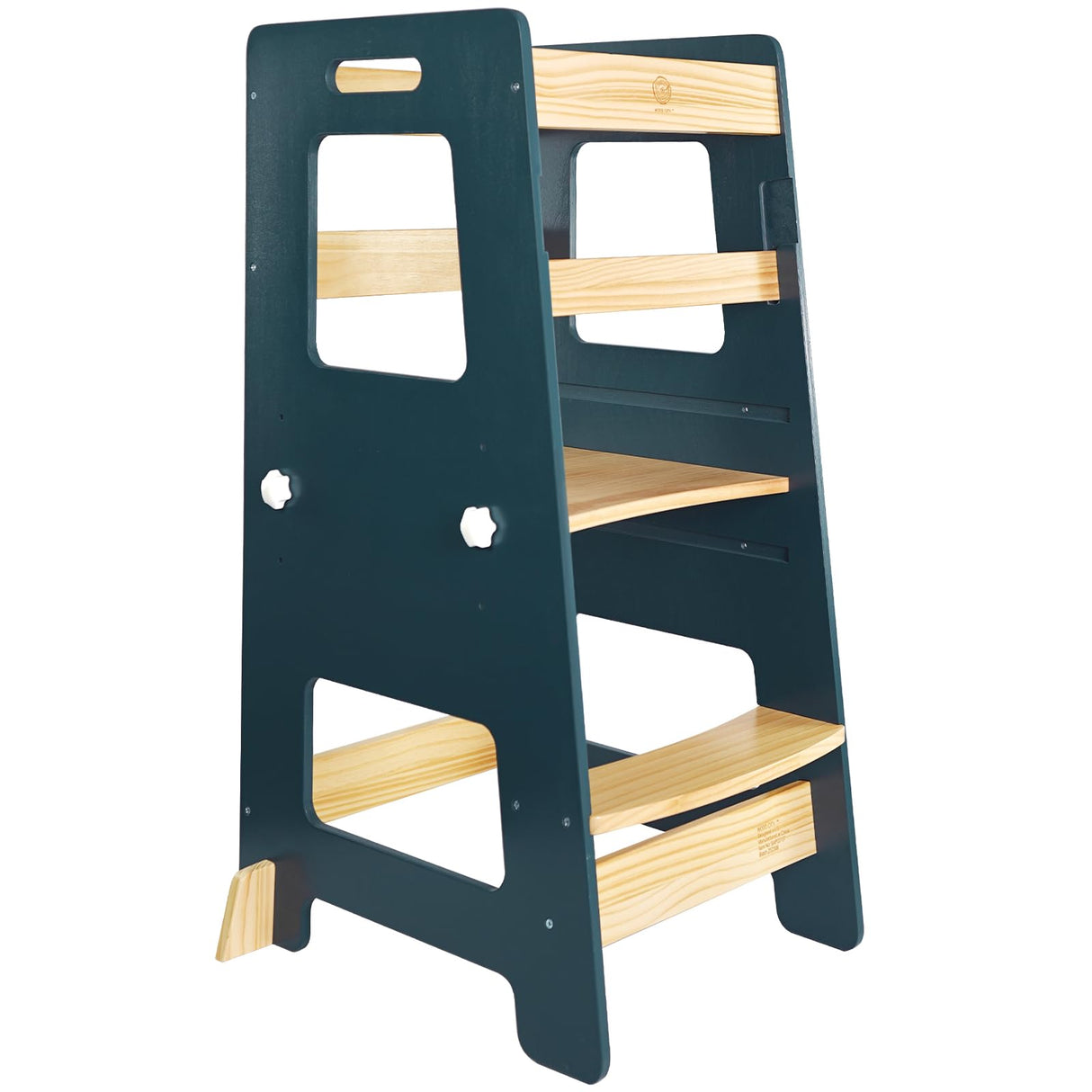 WOOD CITY Kitchen Step Stool - Safe Montessori Standing Tower for Kids with Safety Rail, Height Adjustable Toddler Ideal Helper for Learning New Skills, Anti-Slip Protection for Bathroom - Deep Blue WOOD CITY