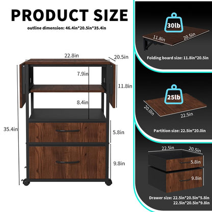 Movable Heat Press Table with Pull-Out Tray, 4 Tier Foldable Heat Press Stand with Drawers - Heat Press Stand with Wheels for Easy Mobility, Heavy Duty Rolling Metal Workbench (Brown)