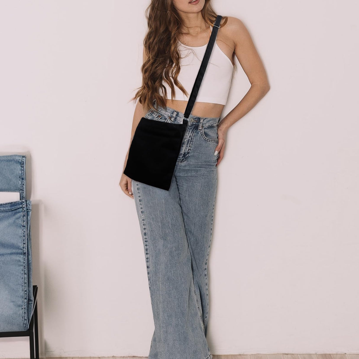 Muka 4 Pack Small Crossbody Canvas Zipper Bag, 7 x 9 Inch White Bag for DIY Craft Muka