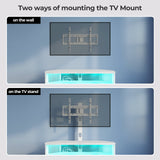 Rolanstar TV Stand with Mount and Power Outlet, Swivel TV Stand Mount with LED Lights for 32/45/55/60/65/70 inch TVs, White Entertainment Center Media Console with Height Adjustable Mount Rolanstar