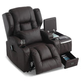 DRMBOOK Power Recliner Chair, Electric Wall Hugger Reclining Sofa with Massage & Heat, Overstuffed Theater Seating with LED/USB Port/Cup Holders for Living Room (Leather Brown, 1 Chair with Console) DRMBOOK