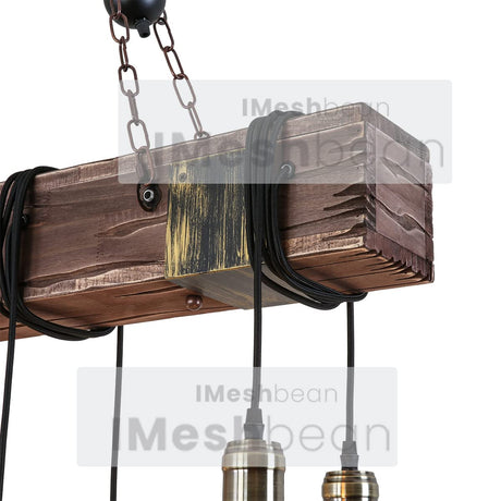 Rustic Chandelier Farmhouse Wood Beam Hanging Industrial Pendant Lighting Vintage Ceiling Light Fixture 10 Heads for Dining Table Kitchen Island Bar Coffee Billiard Pool Table (10 Lights) iMeshbean