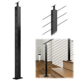 Muzata Black Stair Cable Railing Post 36 Inch for 25-35 Degrees Stair 36"x2"x2" Surface Mount T304 Stainless Steel Cable Railing System Kit Indoor Outdoor with Paper User Guide PS01 BA4S Muzata