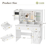 CSZZD Vanity Desk with Mirror and Lights, White Makeup Vanity Desk with Charging Station, Dressing Table with Storage Drawers, RGB Cabinets and Hidden Jewelry Rack for Bedroom, 3 LED Light Modes CSZZD