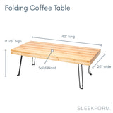 Sleekform Folding Wooden Coffee Table - Collapsible 20x40 Light Wood Mini Desk - Lightweight Foldable Coffee Tables for Small Spaces - Fold Up Hairpin Legs - Birch Wood Finish Sleekform