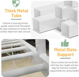 MoproBeti Queen Loft Bed with Stairs, Metal Loft Beds Queen Size Adults with Storage Shelves and Wardrobe, Heavy Duty High LoftBed for Teens, No Box Spring Needed, No Noise,White MoproBeti