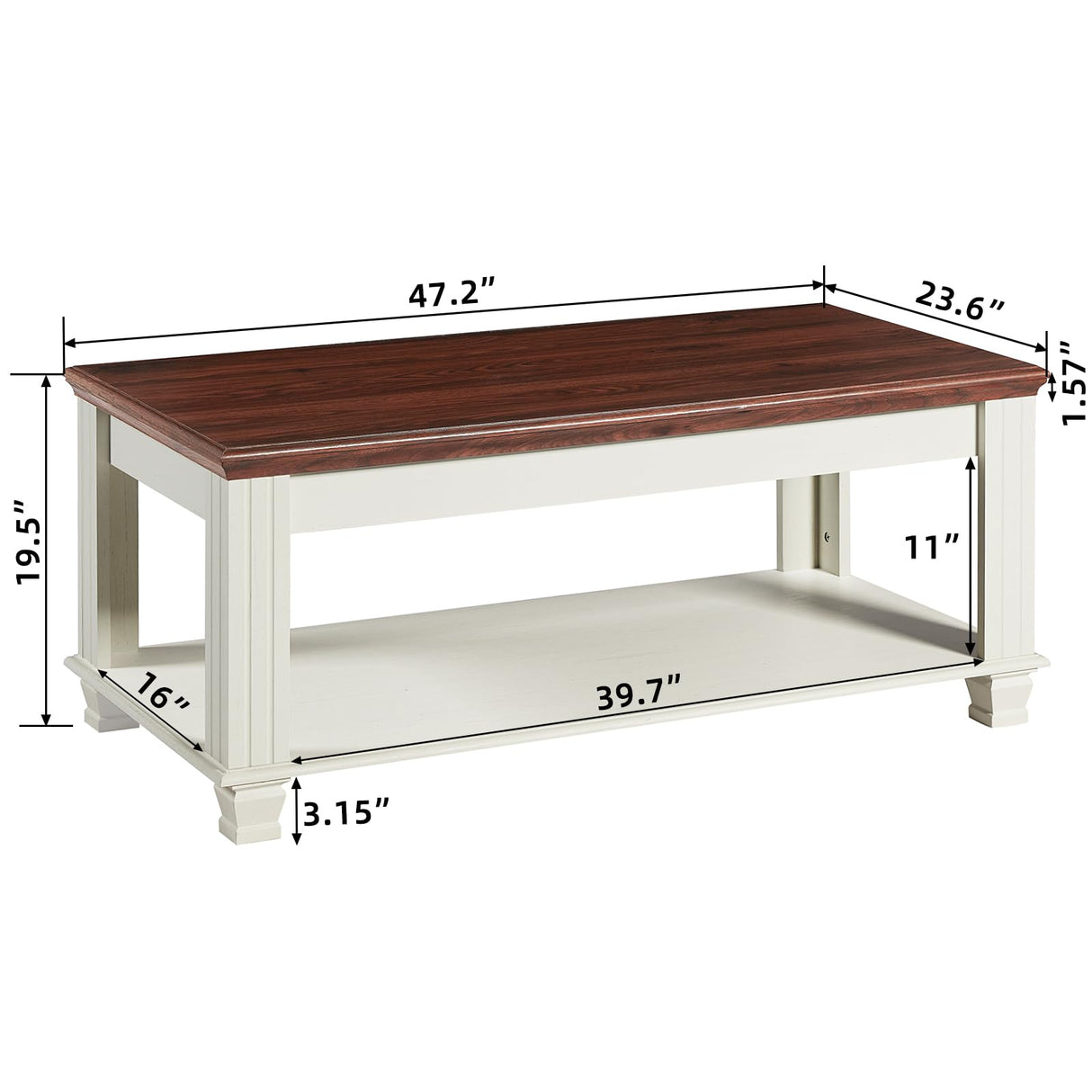 SAVOR LIFE Farmhouse Coffee Tables for Living Room,Square Tea Table with Open Storage Shelf,Large Coffee Table,Rustic Wooden Center Table,White SAVOR LIFE