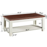 SAVOR LIFE Farmhouse Coffee Tables for Living Room,Square Tea Table with Open Storage Shelf,Large Coffee Table,Rustic Wooden Center Table,White SAVOR LIFE