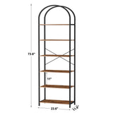 Homhedy 6-Tier Bookshelf Arched Display Racks, Wood and Metal Bookcase, Tall Bookshelf, Industrial Display Standing Shelf Unit, for Home Office, Living Room, Bedroom, Bathroom, Rustic Brown Homhedy
