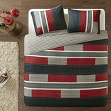Comfort Spaces Quilt Set Trendy Casual Fun, Vibrant Color Design, Hypoallergenic All Season, Lightweight Coverlet Bedspread Cozy Kids Bedding & Sham Twin/Twin XL Pierre Black/Red Stripe 2 Piece Comfort Spaces