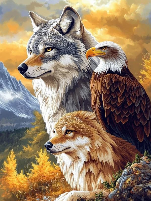 Bimkole 5D Diamond Art Kits for Adults Wolf, Full Drill DIY Rhinestone Embroidery Set Paint with Diamonds Art Eagle by Number Kits Cross Stitch Home Wall Craft Decor 12x16 Inch Bimkole