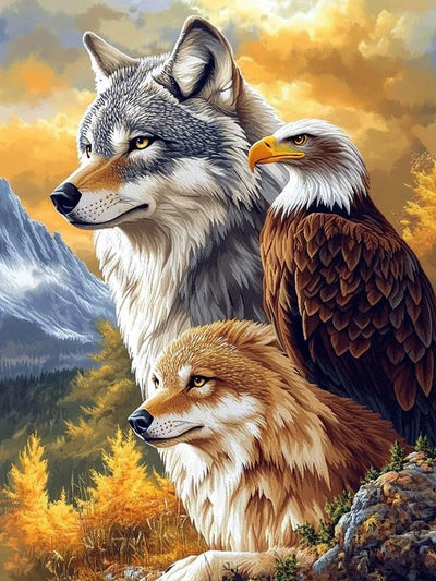 Bimkole 5D Diamond Art Kits for Adults Wolf, Full Drill DIY Rhinestone Embroidery Set Paint with Diamonds Art Eagle by Number Kits Cross Stitch Home Wall Craft Decor 12x16 Inch