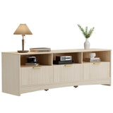 Marsail 59″ Wide TV Stand for TVs Up to 65″, Modern Entertainment Center with Fluted Panels, 3 Easy-Sliding Drawers, Open Shelves & Cable Hole, 3-Tier TV Stands for Living Room & Bedroom, Natural Oak Marsail