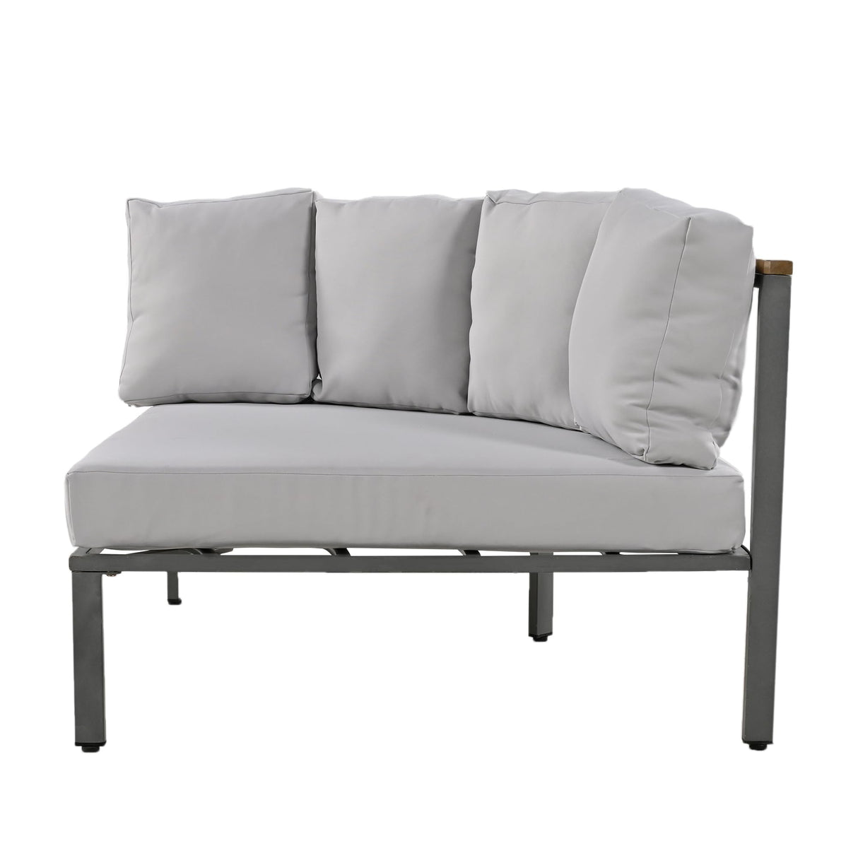 KLMM Farmhouse 4 Piece Round Outdoor Conversation Set,Patio Sectional Sofa Set with 8 Back Cushions,for Porch Lawn Garden Backyard Poolside (Gray@Round) KLMM