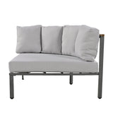 KLMM Farmhouse 4 Piece Round Outdoor Conversation Set,Patio Sectional Sofa Set with 8 Back Cushions,for Porch Lawn Garden Backyard Poolside (Gray@Round) KLMM