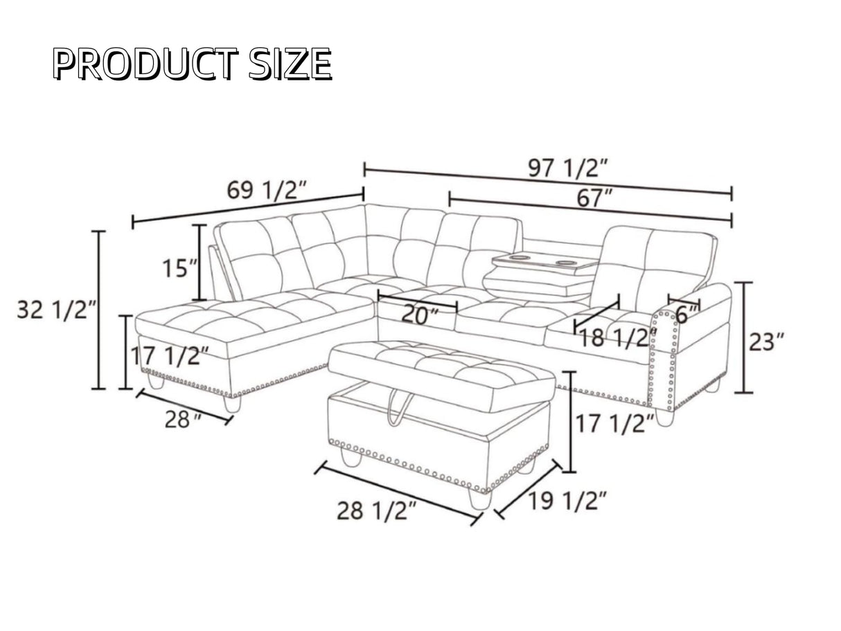 Trygoal L Shaped Couches for Living Room, Sectional Couch Living Room Furniture with Storage Ottoman, Modular Sectional Sofa with Movable Chaise for Apartment Office, Brown Trygoal