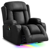 TUNYI Power Recliner Chair with Massage & Heat, Faux Leather Reclining Sofa with LED Light, Home Recliner Theater Seating with USB Port/Lumbar Pillow/Cup Holder/Side Pocket (Black, 1PC) TUNYI