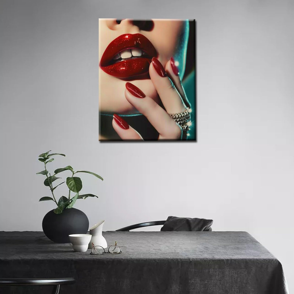 Fashion Woman Paint By Numbers for Adults Beginner Sexy Girl with Red Lip and Red Nail DIY Paintwork Acrylic Canvas Bedroom Decor Female Painting Kits Craft 16x20 Inch House Decor Gift（DIY Frame ） Tucocoo