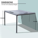 BPS 13 x 10 ft. Outdoor Aluminum Wall Mounted Louvered Pergola Waterproof Gazebo Sun Shade Shelter with 2 Adjustable Rainproof Panels for Patio, Garden, Backyard Lawn & Garden - Dark Gray BPS