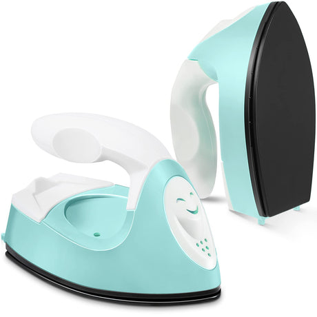 Honoson Mini Craft Iron Mini Heat Press Small Iron Portable Handy Tiny Flatiron with Charging Base Accessories for Fuse Beads Patch DIY Shoes T-Shirts Heat Transfer Vinyl Projects(Mint Green) Honoson