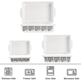 YOUEON Set of 3 Ceramic Baking Dish with Handles, Porcelain Bakeware Set with Boho Pattern, Casserole Dish, Lasagna Pans, Rectangular Baking Dish for Kitchen, Cooking, Cake Dinner Youeon