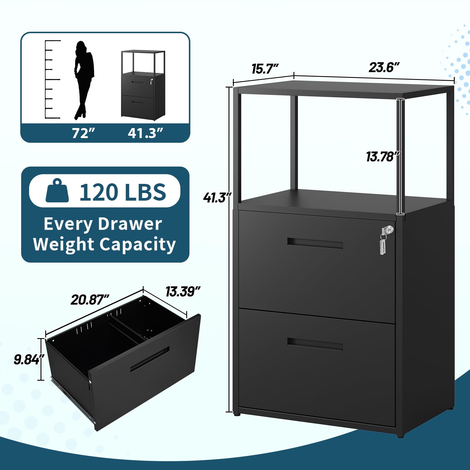 MIIIKO Office File Cabinet with 2 Drawers and Shelf, Metal Vertical Filing Cabinet with Lock, Lateral Two Drawers for Storage Letter/Legal Size File Folders, Top Shelf for Printer Stand - WoodArtSupply