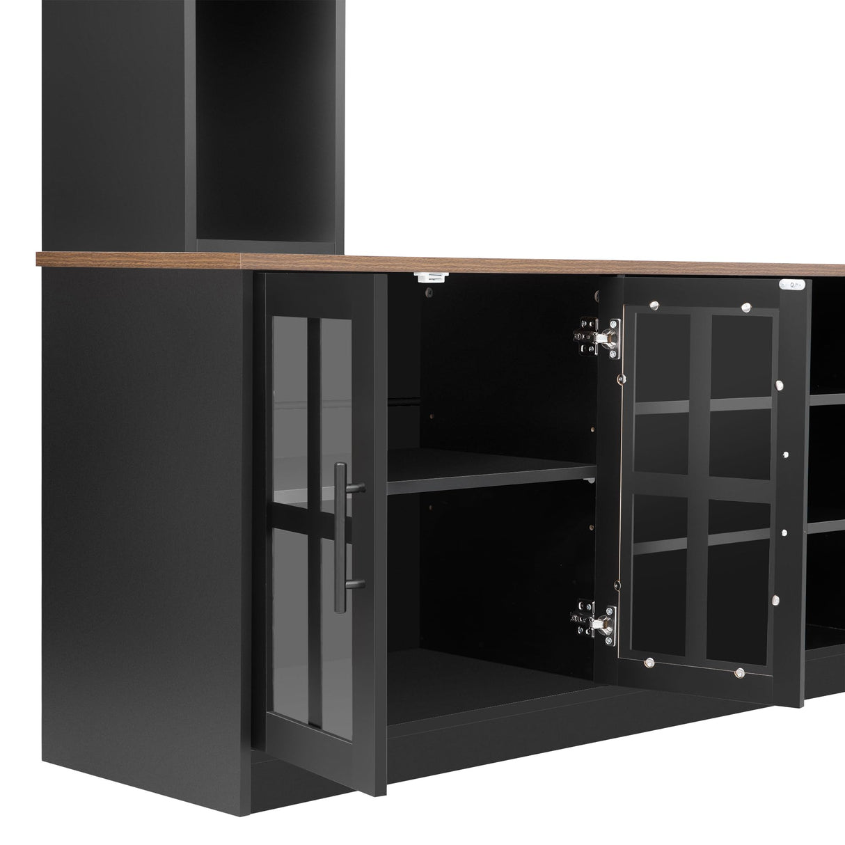 Tdewlye 95.5" W Wall Unit TV Stand Media Console with Bookshelves for TVs up to 80", Entertainment Center with Cabinets, Tempered Glass Doors and Adjustable Shelves,for Living Room (Black@W) Tdewlye