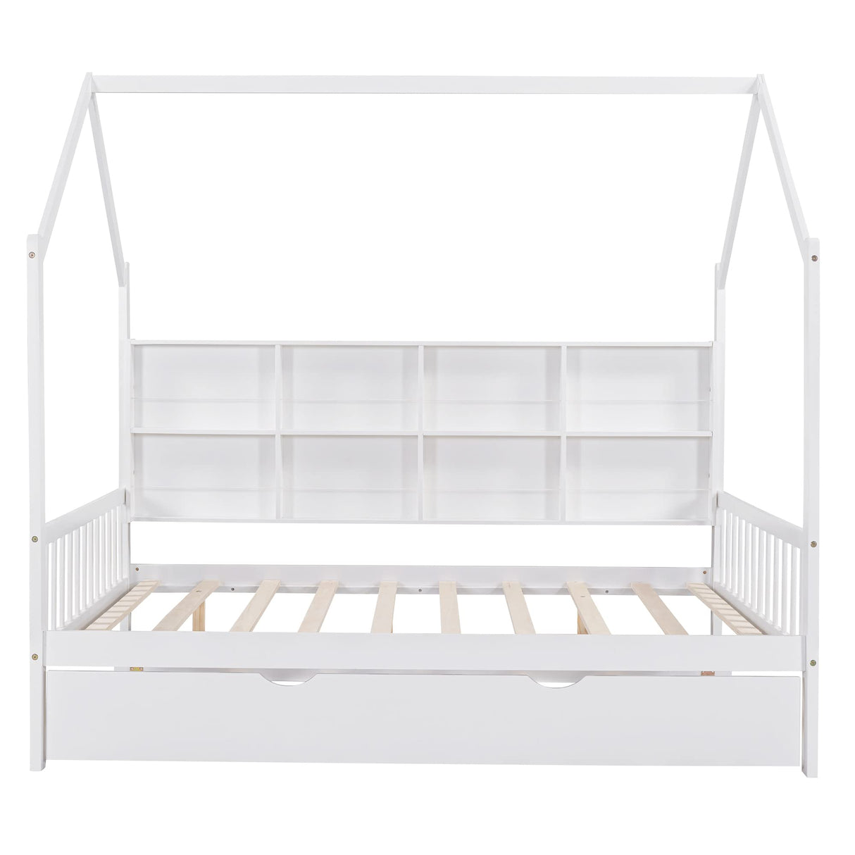 Harper & Bright Designs Full Size House Bed with Trundle, Wood Full House Bed Frame with Shelf Compartment, Full House Bed for Kids with Roof for Girls, Boys,No Box Spring Needed, White Harper & Bright Designs