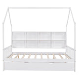 Harper & Bright Designs Full Size House Bed with Trundle, Wood Full House Bed Frame with Shelf Compartment, Full House Bed for Kids with Roof for Girls, Boys,No Box Spring Needed, White Harper & Bright Designs