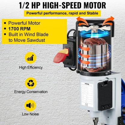 VEVOR Woodworking Mortise Machine, 1/2 HP 1700RPM Powermatic Mortiser, With Movable Work Bench Benchtop Mortising Machine, For Making Round Holes Square Holes Or Special Square Holes In Wood - WoodArtSupply