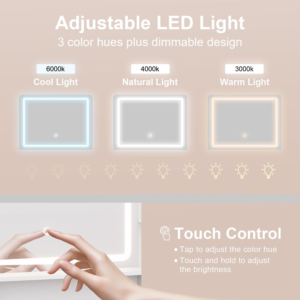 Hogxp Vanity Table with LED Mirror & Power Outlet - 5 Open Shelves, 4 Drawers - Includes Padded Stool - Ideal Bedroom Makeup Dressing Table （White） Hogxp