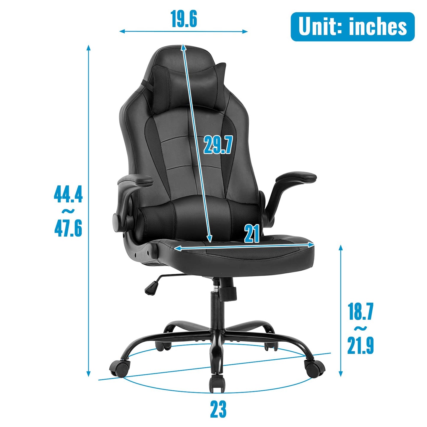 BestOffice PC Gaming Chair Ergonomic Office Chair Desk Chair with Lumbar Support Flip Up Arms Headrest PU Leather Executive High Back Computer Chair for Adults Women Men (Black)