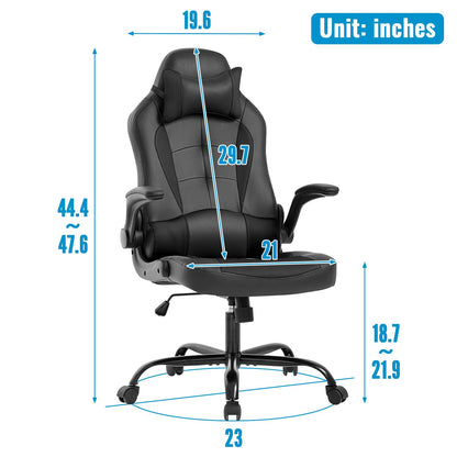 BestOffice PC Gaming Chair Ergonomic Office Chair Desk Chair with Lumbar Support Flip Up Arms Headrest PU Leather Executive High Back Computer Chair for Adults Women Men (Black)